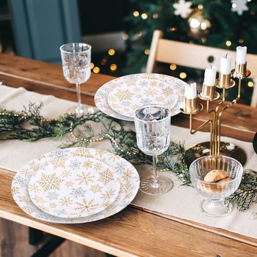 Yungyan 120Pcs Snowflake Paper Plates Christmas Party Plates
