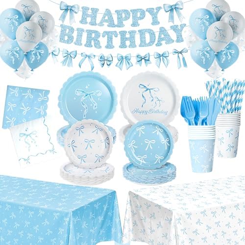 190 Pcs Blue Bow Party Decorations Serves 24