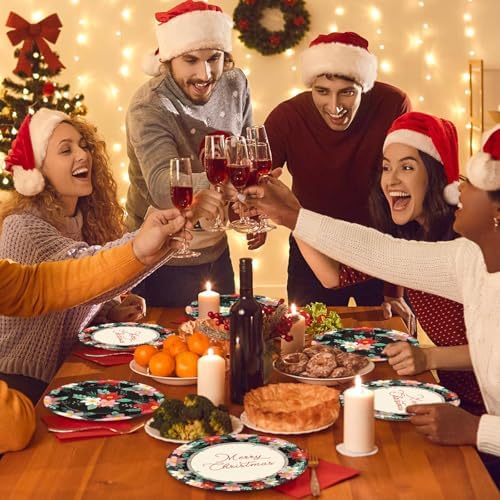 50Pcs Heavy Duty Christmas Floral Plates Set
