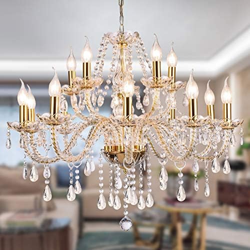 Gold Color Luxurious 15 Light Crystal Chandelier