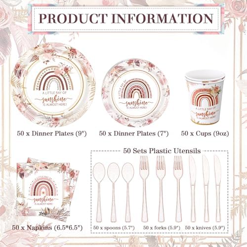 Ziliny 350 Pcs Boho Baby Shower Tableware Set