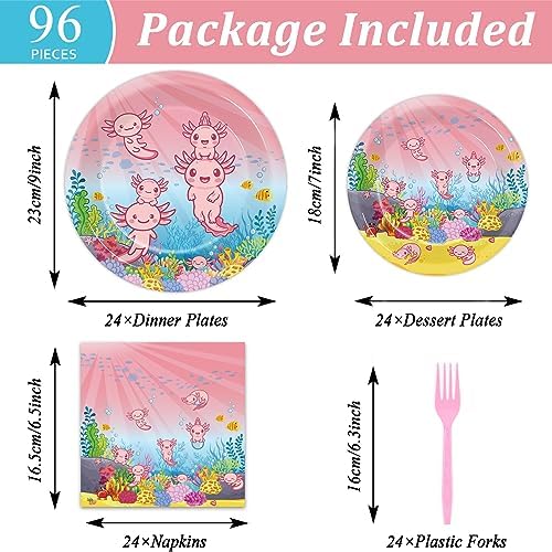 96pcs Pink Axolotl Plates Napkins Party Set for 24 Guests