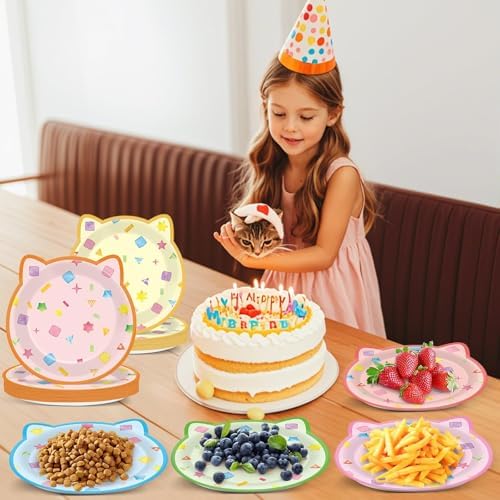 48Pcs Cat Shaped Party Plates Birthday Decoration Set