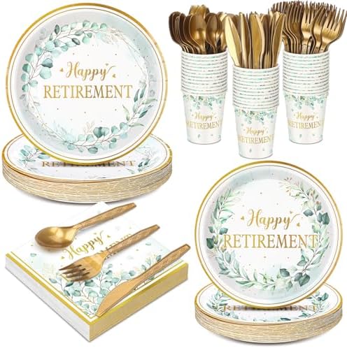 Yungyan 252 Pcs Sage Green Retirement Party Tableware Set