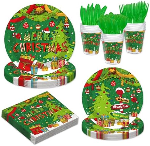 YQUQWN 168 PCS Christmas Plates and Napkins Set