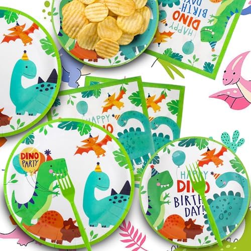 96 Pcs Dinosaur Party Set for 24 Guests