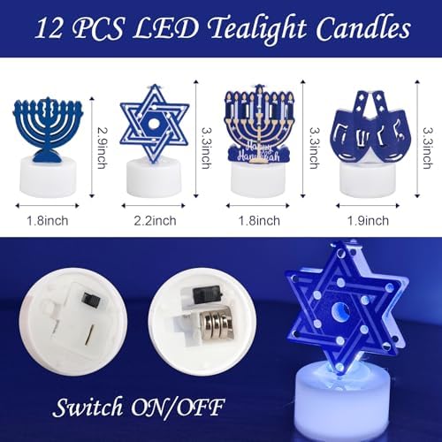 12 Pack Hanukkah Flameless Candle Lights