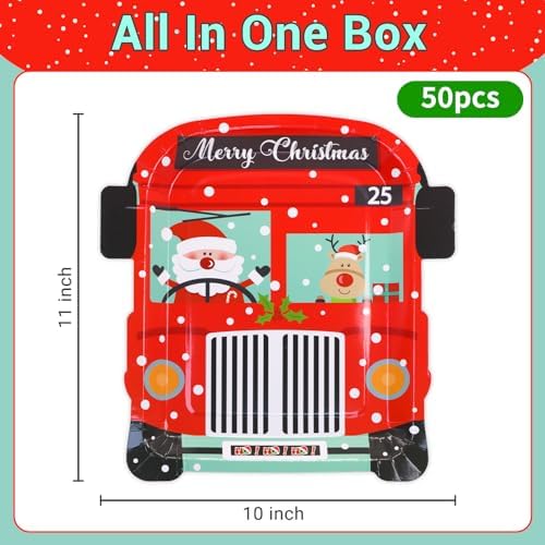 BFUN Santa Claus Bus Christmas Paper Plates 50 Count