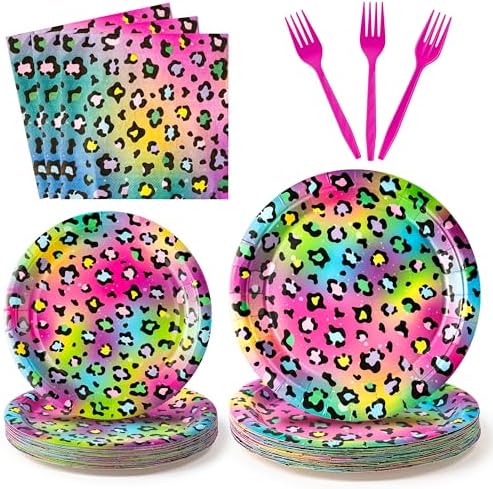 K1tpde Iridescent Rainbow Leopard Tableware 96PCS Set