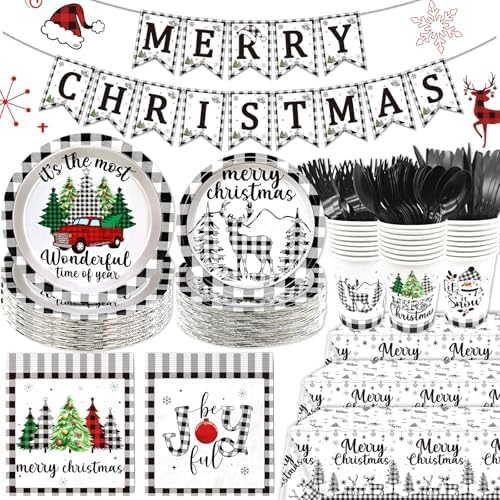 183Pcs Buffalo Plaid Christmas Tableware Set