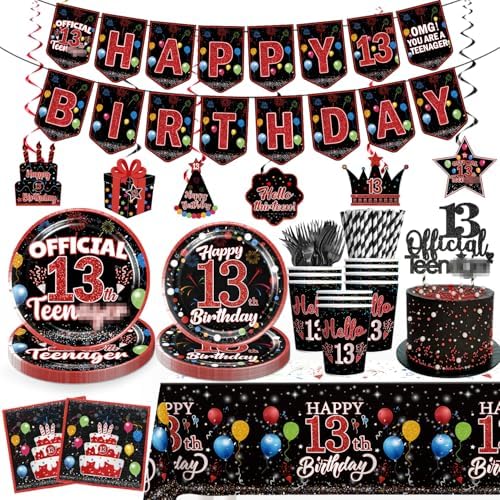 160pcs Birthday Plates Napkins Set for 13th Boy Party