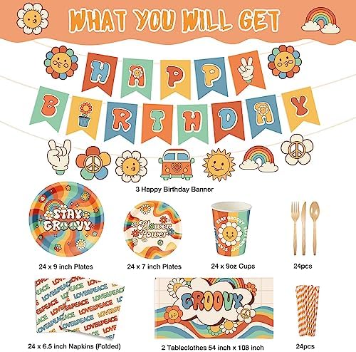 Ctosree 173 Pcs Groovy Party Supplies Set