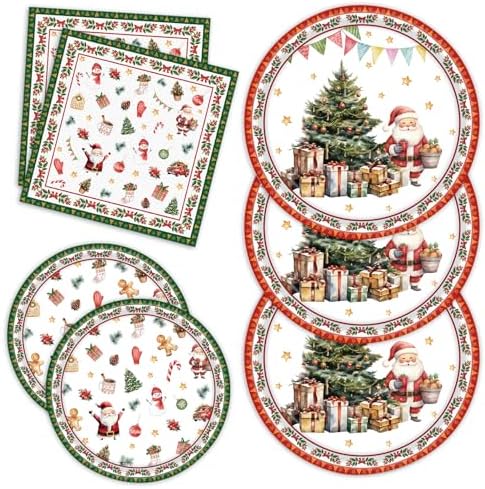 60PCS Christmas Paper Plates and Napkins Set