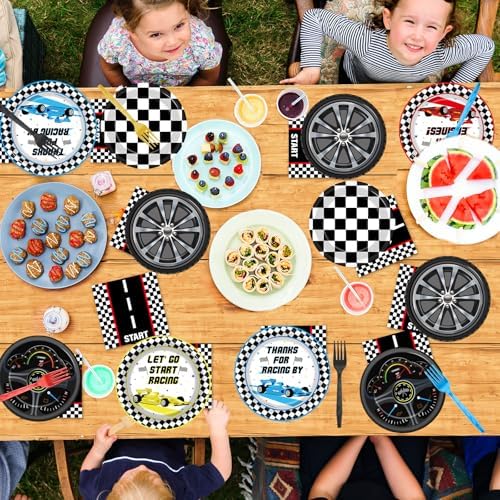 96Pcs Racing Car Party Plates Napkins Set for 24 Guests