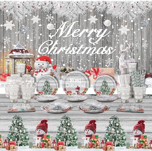 195PCS Silver Christmas Party Supplies Tableware Set for 24 Guests