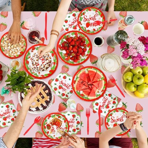 168 Pcs Strawberry Birthday Tableware Set for 24 Guests
