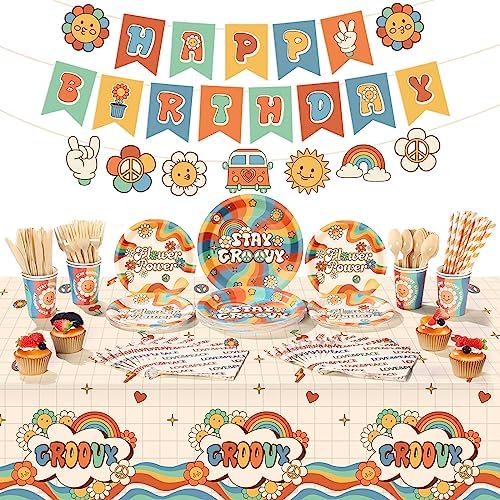 Ctosree 173 Pcs Groovy Party Supplies Set
