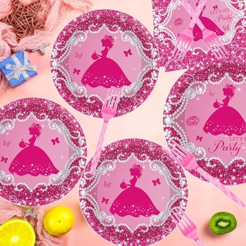 96Pcs Princess Party Plates Napkins Set for 24 Guests
