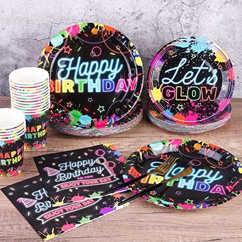 Durony 100 Piece Neon Glow Tableware Set for 25 Guests