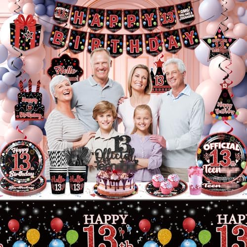 160pcs Birthday Plates Napkins Set for 13th Boy Party