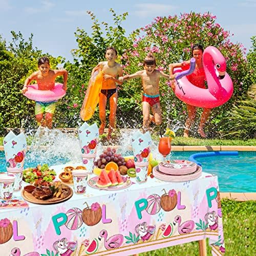 Summer Pool Party Decorations 121PCS Pink Plates Napkins Set