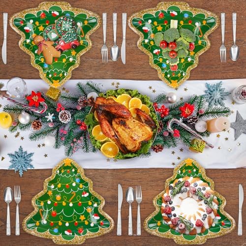 Christmas Tree Paper Plates 50 Count Large Xmas Party Plates