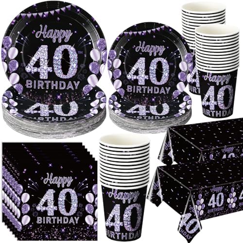 Pickmesh 202 Pcs 40th Birthday Plates Napkins Cups Tablecloth Set