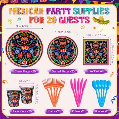 Domensi Mexican Fiesta Party Supplies Set 144 Pcs