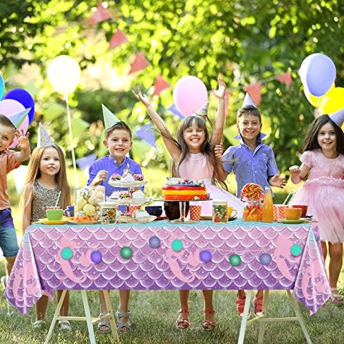 Jectivs 8Pcs Mermaid Themed Tablecloth Decorations 108x54 Inch