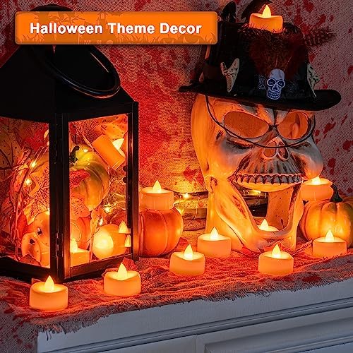 Merrynights Halloween Flameless Candles 24-Pack Orange Tea Lights LED Battery Operated