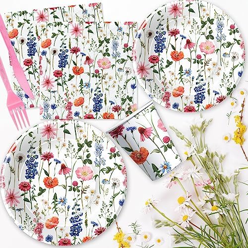 Floral Party Decorations Tableware Set for 24 Guests