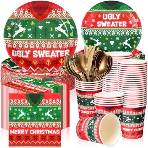 Yaomiao 180 Pcs Christmas Party Tableware Set