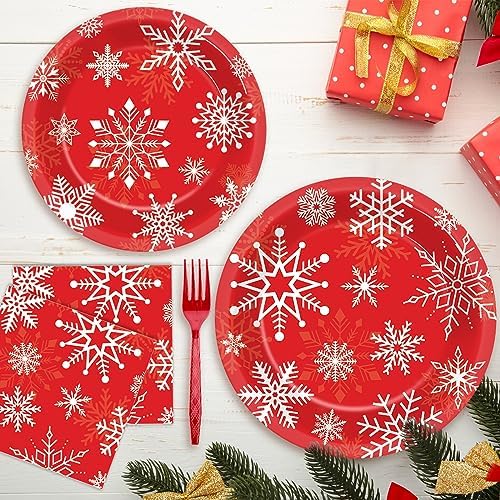 ZOIIWA 200 PCS Christmas Theme Disposable Plates Napkins Forks Set
