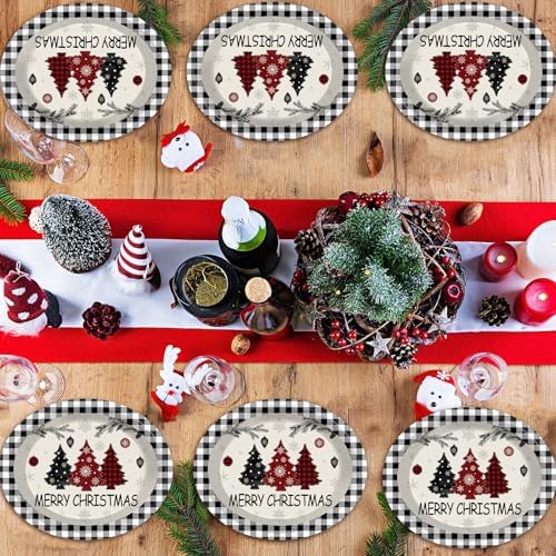 50 Count Christmas Buffalo Plaid Oval Paper Plates 11x9 Inch Party Supplies