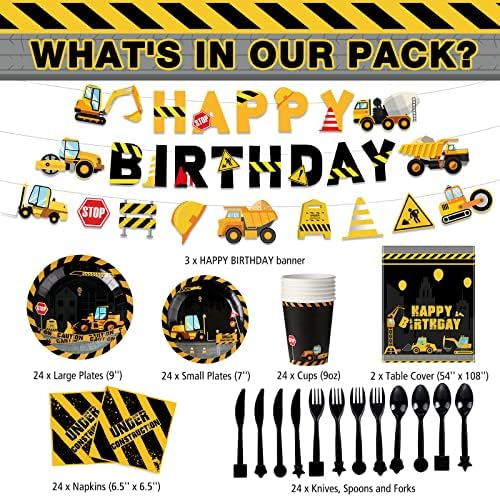 173 Pcs Construction Birthday Party Supplies for 24 Guests