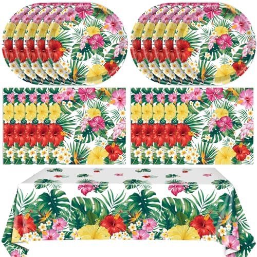 Hawaiian Birthday Party Set with 20 Plates 20 Napkins 1 Tablecloth