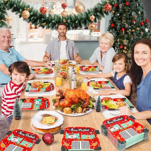 BFUN Santa Claus Bus Christmas Paper Plates 50 Count