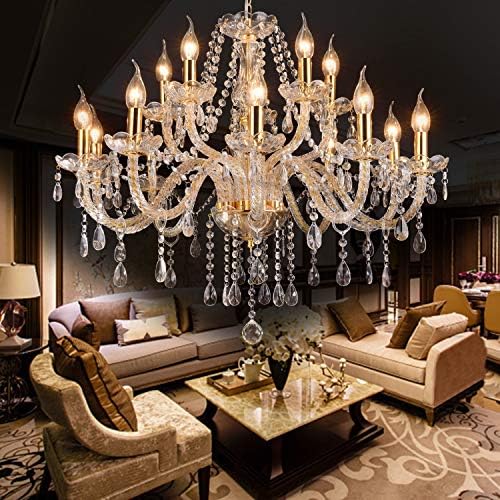 Gold Color Luxurious 15 Light Crystal Chandelier