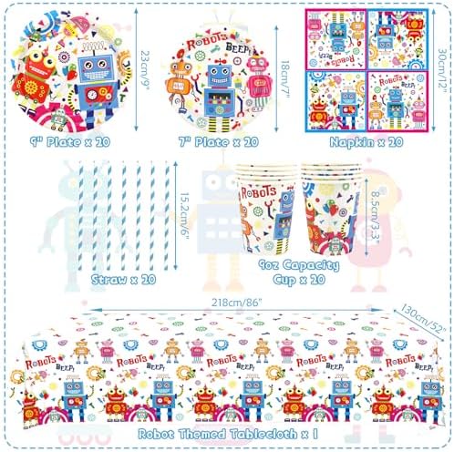 Robot Birthday Party Plates Set for Kids and Baby Shower