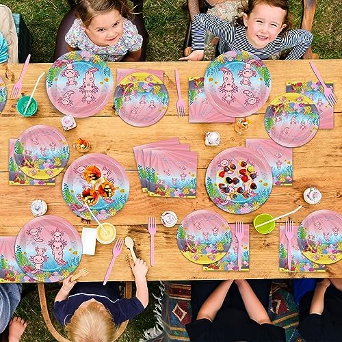 96pcs Pink Axolotl Plates Napkins Party Set for 24 Guests