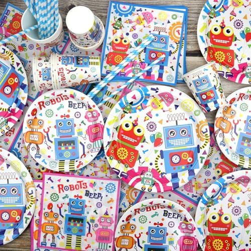 Robot Birthday Party Plates Set for Kids and Baby Shower