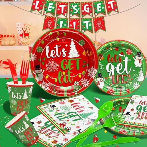 181Pcs Lets Get Lit Christmas Party Tableware Set