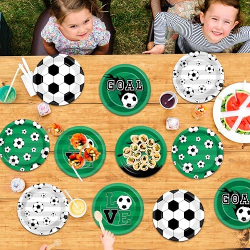 60Pcs Soccer Themed Paper Plates for Birthday Parties