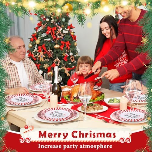 Lounsweer 96 Pcs Christmas Party Supplies Paper Plates and Napkins Set