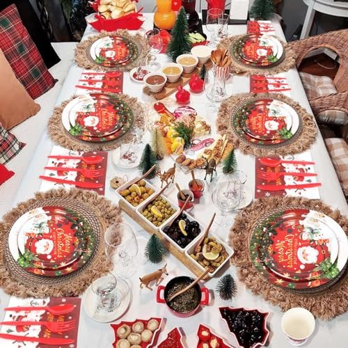 168 Pcs Christmas Paper Plates Napkins Set for 24 Guests