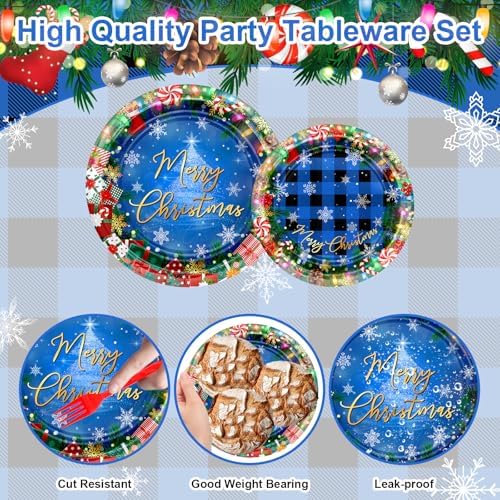 Avezano 192 Pcs Christmas Paper Plates Napkins Set Serve 24