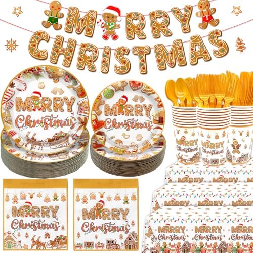 185Pcs Gingerbread Party Supplies Plates Napkins Banner