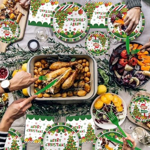 MEHOFOND 192Pcs Christmas Plates Napkins Set for 24 Guests