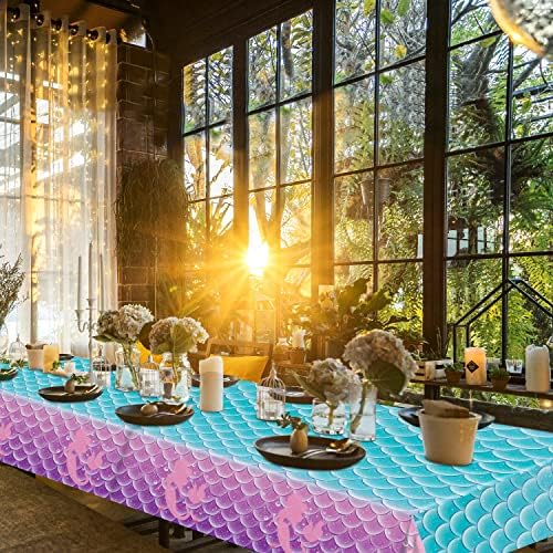 Jectivs 8Pcs Mermaid Themed Tablecloth Decorations 108x54 Inch