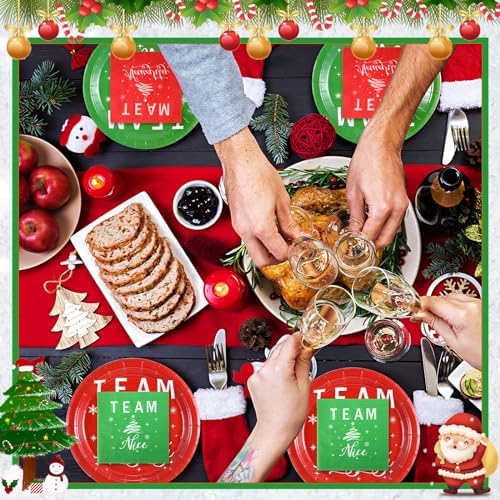 Patelai 120 Pcs Christmas Party Supplies Plates Napkins Cutlery Set